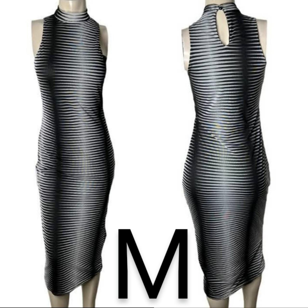 🆕Black & Grey Double Lined Mesh Mock Neck Midi Dress~Size M